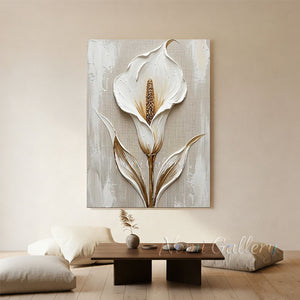 Handmade Modern Textured White and Gold Calla Lily Canvas Art #TC025