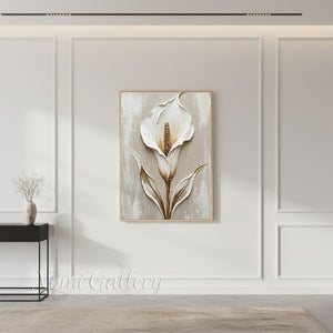 Handmade Modern Textured White and Gold Calla Lily Canvas Art #TC025