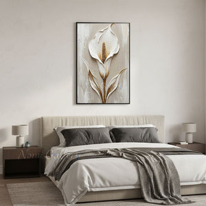 Handmade Modern Textured White and Gold Calla Lily Canvas Art #TC025