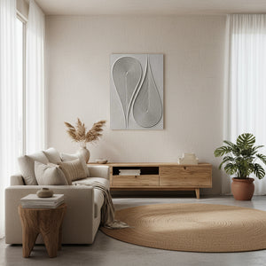 3D Textured Beige Flowing Teardrop Oil Painting - Zen Abstract Art #SS128