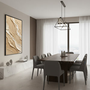 3D Fluid Wave Textured Painting | Minimalist Beige Canvas Art #SS172