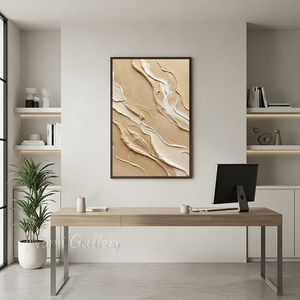 3D Fluid Wave Textured Painting | Minimalist Beige Canvas Art #SS172