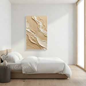 3D Fluid Wave Textured Painting | Minimalist Beige Canvas Art #SS172