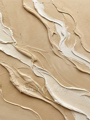 3D Fluid Wave Textured Painting | Minimalist Beige Canvas Art #SS172