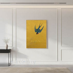 Vintage Yellow Canvas Wall Art - Single Bird #SS260