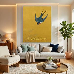 Vintage Yellow Canvas Wall Art - Single Bird #SS260