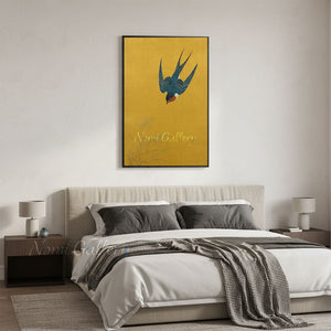 Vintage Yellow Canvas Wall Art - Single Bird #SS260