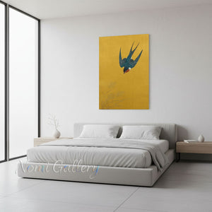 Vintage Yellow Canvas Wall Art - Single Bird #SS260