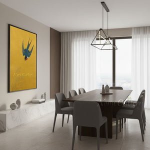 Vintage Yellow Canvas Wall Art - Single Bird #SS260