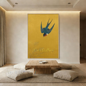 Vintage Yellow Canvas Wall Art - Single Bird #SS260