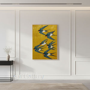 Minimalist Yellow Mustard Swallow Artwork for Canvas #SS259