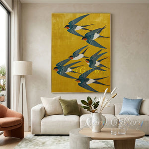 Minimalist Yellow Mustard Swallow Artwork for Canvas #SS259