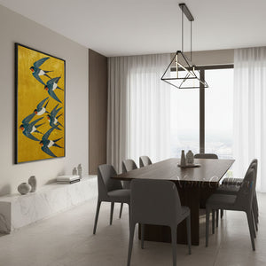 Minimalist Yellow Mustard Swallow Artwork for Canvas #SS259