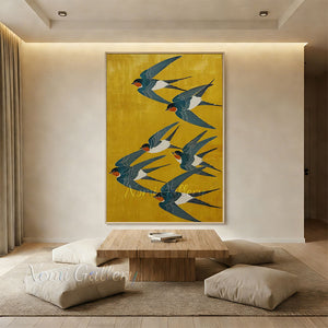 Minimalist Yellow Mustard Swallow Artwork for Canvas #SS259