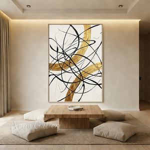 Black and Gold Leaf Abstract Canvas Art | Luxury Wall Painting #SS175