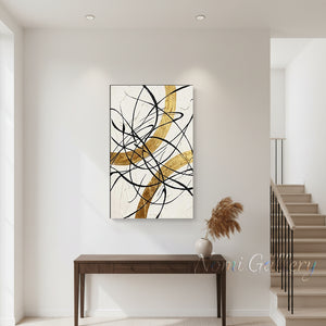 Black and Gold Leaf Abstract Canvas Art | Luxury Wall Painting #SS175