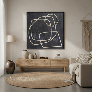 Textured Black & Beige Geometric Abstract Hand-Painted Oil Canvas #SS239