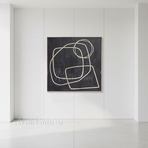 Textured Black & Beige Geometric Abstract Hand-Painted Oil Canvas #SS239