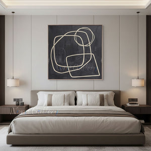 Textured Black & Beige Geometric Abstract Hand-Painted Oil Canvas #SS239