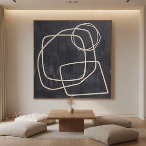 Textured Black & Beige Geometric Abstract Hand-Painted Oil Canvas #SS239