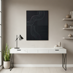 3D Textured Black Geometric Oil Painting #SS130