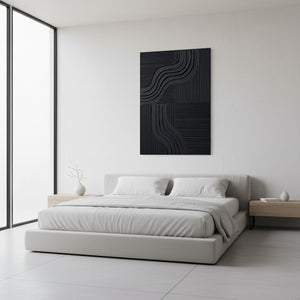 3D Textured Black Geometric Oil Painting #SS130