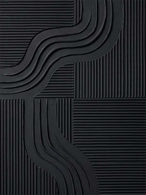 3D Textured Black Geometric Oil Painting #SS130