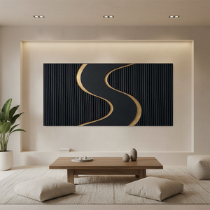Hand-Painted Black & Gold 3D Textured Abstract Luxury Oil Painting #SS150