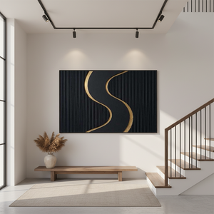 Hand-Painted Black & Gold 3D Textured Abstract Luxury Oil Painting #SS150