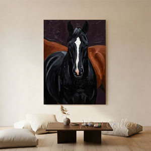 Handmade Modern Textured Black Horse Animal Canvas Art #TC028