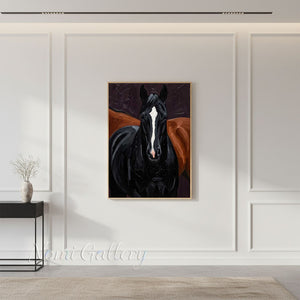 Handmade Modern Textured Black Horse Animal Canvas Art #TC028
