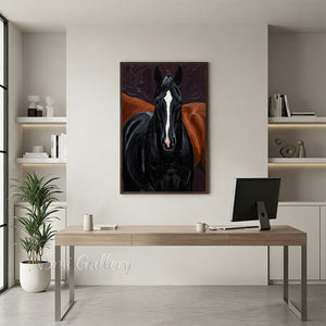 Handmade Modern Textured Black Horse Animal Canvas Art #TC028