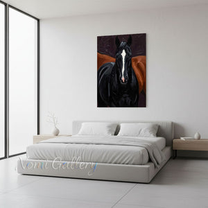 Handmade Modern Textured Black Horse Animal Canvas Art #TC028