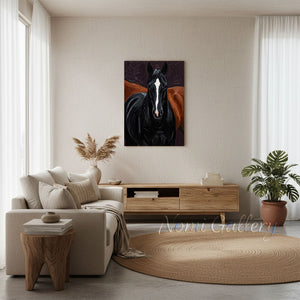 Handmade Modern Textured Black Horse Animal Canvas Art #TC028