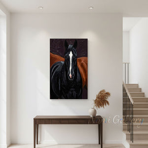 Handmade Modern Textured Black Horse Animal Canvas Art #TC028
