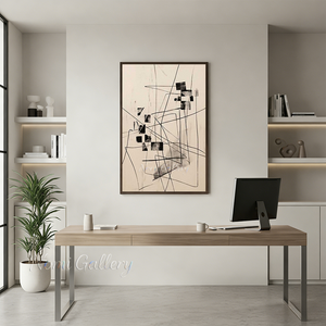 Hand-Painted Minimalist Black Geometric Canvas Painting #SS178