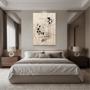 Hand-Painted Minimalist Black Geometric Canvas Painting #SS178