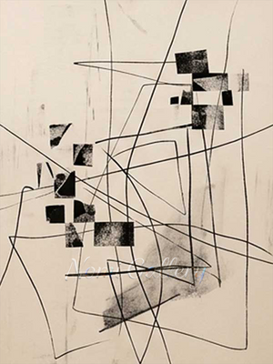 Hand-Painted Minimalist Black Geometric Canvas Painting #SS178