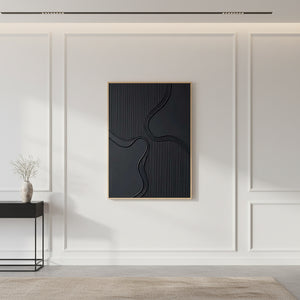 3D Textured Black Cracked Earth Abstract Oil Painting #SS133
