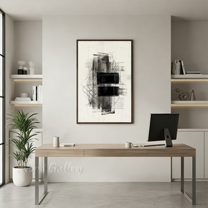 Handmade Minimalist Black Textured Abstract Oil Painting #SS179