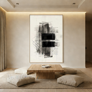 Handmade Minimalist Black Textured Abstract Oil Painting #SS179