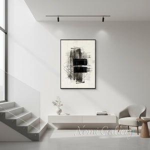 Handmade Minimalist Black Textured Abstract Oil Painting #SS179