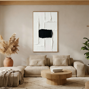 Hand-Painted Wabi-Sabi Black Block 3D Textured Oil Painting #SS136