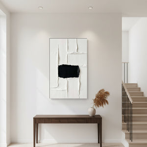 Hand-Painted Wabi-Sabi Black Block 3D Textured Oil Painting #SS136