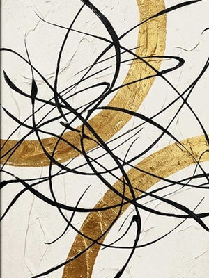 Black and Gold Leaf Abstract Canvas Art | Luxury Wall Painting #SS175