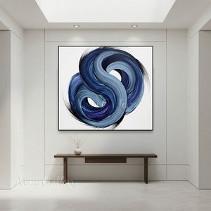 Abstract Blue Ocean Swirl Hand-Painted Heavy Texture Oil Canvas #SS240