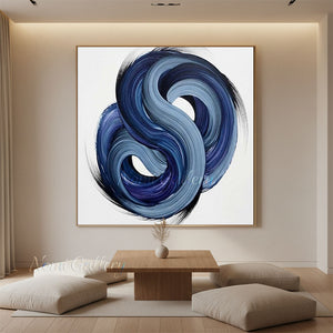 Abstract Blue Ocean Swirl Hand-Painted Heavy Texture Oil Canvas #SS240