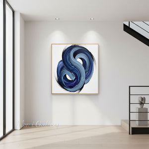 Abstract Blue Ocean Swirl Hand-Painted Heavy Texture Oil Canvas #SS240