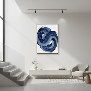 Handmade Blue Swirl Abstract Textured Canvas Art #SS181