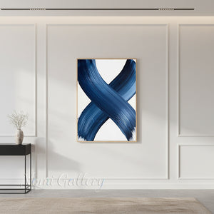 Handmade Blue Intersecting Brushstroke Abstract Art #SS182